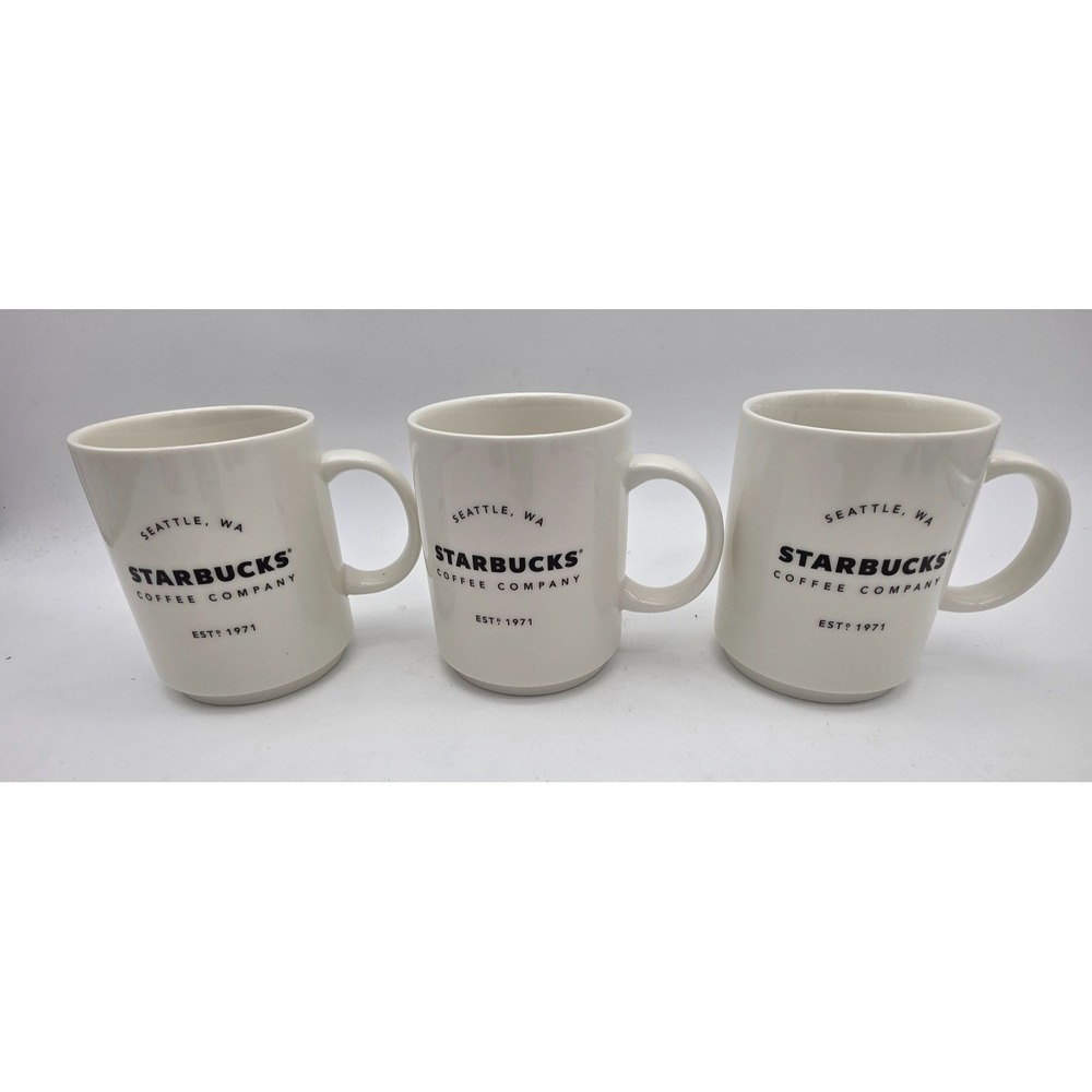 Set of 3 Starbucks Coffee Mugs White Ceramic 14 oz Est 1971